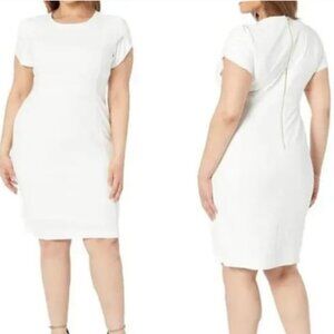 NWT Calvin Klein Women's Tulip-Sleeve Sheath Dress White SZ-18W